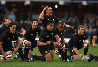 DURBAN, SOUTH AFRICA - AUGUST 01:  The All Blacks perform the Haka during the Tri Nations match between South Africa and the All Blacks at the Absa Stadium on August 1, 2009 in Durban, South Africa.  (Photo by David Rogers/Getty Images)
