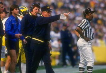 1 Jan 1987: Head coach Bo Schembechler of Michigan during their 22-15 loss to Arizona State at the Rose Bowl in Pasadena, California. Mandatory Credit: Rick Stewart  /Allsport