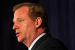 NEW YORK - JULY 27:  NFL Commissioner Roger Goodell answers questions from the media after reinstating Michael Vick on a conditional basis on July 27, 2009 at the InterContinental Hotel in New York City.  (Photo by Mike Stobe/Getty Images)