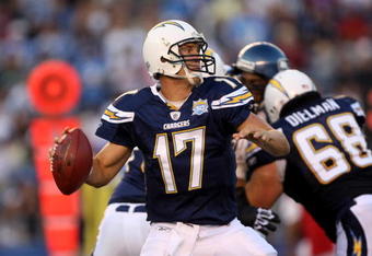 SAN DIEGO - AUGUST 15:  Philip Rivers #17 of the San Diego Chargers throws a pass against the Seattle Seahawks on August 15, 2009 at Qualcomm Stadium in San Diego, California.  (Photo by Stephen Dunn/Getty Images)