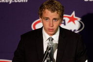 WOODRIDGE, IL - AUGUST 17:  Patrick Kane #88 of the Chicago Blackhawks addresses the media during a press conference surrounding his recent arrest following an altercation with a cab driver in Buffalo, on August 17, 2009 at the USA Hockey Men's Ice Hockey Olympic Orientation Camp in Woodridge, Illinois.  (Photo by Jamie Squire/Getty Images)