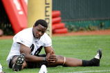 PITTSBURGH - MAY 01:  Rashard Mendenhall #34 of the Pittsburgh Steelers stretches during rookie training camp at the Pittsburgh Steelers Practice Facility on May 1, 2009 in Pittsburgh, Pennsylvania.  (Photo by Joe Sargent/Getty Images)