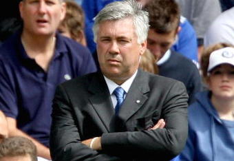 LONDON, ENGLAND - AUGUST 15:  Chelsea manager Carlo Ancelotti watches his team during the Barclays Premier League match between Chelsea and Hull City at Stamford Bridge on August 15, 2009 in London, England.  (Photo by Hamish Blair/Getty Images)