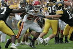 IOWA CITY, IA - SEPTEMBER 16: Running back Steve Hicks #27 of the Iowa State Cyclones runs against the Iowa Hawkeyes at Kinnick Stadium on September 16, 2006 in Iowa City, Iowa. The Hawkeyes defeated Cyclones 27-17. (Photo by Scott Boehm/Getty Images)