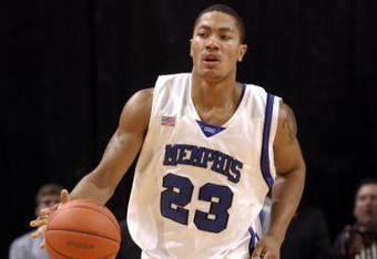 MEMPHIS, TN - MARCH 15: Derrick Rose #23 of the Memphis Tigers brings the ball upcourt against the Tulsa Golden Hurricane during the finals of the Conference USA Basketball Tournament at FedExForum on March 15, 2008 in Memphis, Tennessee. Memphis beat Tulsa 77-51. (Photo by Joe Murphy/Getty Images)