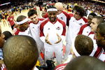 CLEVELAND - MAY 28: LeBron James #23 of the Cleveland Cavaliers speaks to his teammates before Game Five of the Eastern Conference Finals against the Orlando Magic during the 2009 Playoffs at Quicken Loans Arena on May 28, 2009 in Cleveland, Ohio. NOTE TO USER: User expressly acknowledges and agrees that, by downloading and or using this photograph, User is consenting to the terms and conditions of the Getty Images License Agreement  (Photo by Gregory Shamus/Getty Images)