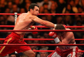 NEW YORK - FEBRUARY 23:  Wladimir Klitschko (L) of Ukraine throws a right to the head of Sultan Ibragimov (R) of Russia during their WBO and IBF/IBO Unification Heavyweight World Championship bout on February 23, 2008 at Madison Square Garden in New York City.  (Photo by Chris Trotman/Getty Images)