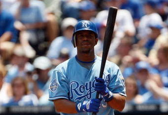 KANSAS CITY, MO - JUNE 14:  Alberto Callaspo #13 of the Kansas City Royals stands at the plate against the Cincinnati Reds during the game on June 14, 2009 in Kansas City, Missouri. (Photo by Jamie Squire/Getty Images)