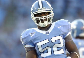 CHAPEL HILL, NC - OCTOBER 13: Quan Sturdivant #52 of the North Carolina Tar Heels looks on during the game against the South Carolina Gamecocks at Kenan Stadium October 13, 2007 in Chapel Hill, North Carolina. South Carolina won 21-15. (Photo by Grant Halverson/Getty Images) 
