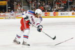 OTTAWA - SEPTEMBER 20:  Michael Del Zotto #48 of the New York Rangers follows through on his shot during a game against the Ottawa Senators on September 20, 2008 at the Scotiabank Place in Ottawa, Canada.  The Ottawa Senators defeated the New York Rangers 3-2.  (Photo by Phillip MacCallum/Getty Images)