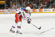 OTTAWA - SEPTEMBER 20: Michael Del Zotto #48 of the New York Rangers follows through on his shot during a game against the Ottawa Senators on September 20, 2008 at the Scotiabank Place in Ottawa, Canada. The Ottawa Senators defeated the New York Rangers 3-2. (Photo by Phillip MacCallum/Getty Images)
