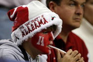 ATLANTA - DECEMBER 06:  A fan of the Alabama Crimson Tide looks on during the SEC Championship against the Florida Gators on December 6, 2008 at the Georgia Dome in Atlanta, Georgia.  (Photo by Kevin C. Cox/Getty Images)