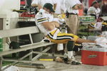 12 Nov 2000:  Brett Favre # 4 of the Green Bay Packers sits on the bench after spraining his ankle in the third quarter at Raymond James Stadium in Tampa, Florida. Mandatory Credit: Eliot Schechter/ALLSPORT