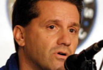 19 Nov 2001:   Head coach John Calipari of the University of Memphis talks with the media during a press conference for the Guardians Classic in Kansas City, Missouri.   DIGITAL IMAGE Mandatory Credit: Ronald Martinez/ALLSPORT