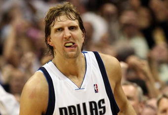 DALLAS - MAY 11:  Forward Dirk Nowtizki #41 of the Dallas Mavericks reacts after scoring to take a two-point lead against the Denver Nuggets in Game Four of the Western Conference Semifinals during the 2009 NBA Playoffs at American Airlines Center on May 11, 2009 in Dallas, Texas. NOTE TO USER: User expressly acknowledges and agrees that, by downloading and or using this photograph, User is consenting to the terms and conditions of the Getty Images License Agreement.  (Photo by Ronald Martinez/Getty Images)
