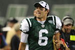 EAST RUTHERFORD, NJ - AUGUST 14:  Mark Sanchez #6 of the New York Jets leaves the field after his first game against the St. Louis Rams during their preseason game at Giants Stadium on August 14, 2009  in East Rutherford, New Jersey.  (Photo by Nick Laham/Getty Images)
