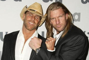 NEW YORK - MARCH 26: WWE wrestlers Shawn Michaels and Triple H attend the USA Network Upfront at The Modern on March 26, 2008 in New York City.  (Photo by Andrew Walker/Getty Images)