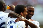 LONDON, ENGLAND - AUGUST 23:  Aaron Lennon of Tottenham Hotspur celabrates with Jermain Defoe after scoring during the Barclays Premier League match between West Ham United and Tottenham Hotspur at Upton Park on August 23, 2009 in London, England.  (Photo by Phil Cole/Getty Images)
