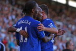 LONDON, ENGLAND - AUGUST 23:  Nicolas Anelka of Chelsea celebrates with teammate Didier Drogba after scoring the second goal during the Barclays Premier League match between Fulham and Chelsea at Craven Cottage on August 23, 2009 in London, England.  (Photo by Jamie McDonald/Getty Images)