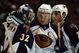 ANAHEIM, CA - FEBRUARY 15:  Captain Ilya Kovalchuk #17 of the Atlanta Thrashers congratulates goaltender Kari Lehtonen #32 as teammate Chris Thorburn #27 looks on after they defeated the Anaheim Ducks 8-4 in their NHL game at Honda Center on February 15, 2009 in Anaheim, California.  (Photo by Victor Decolongon/Getty Images)