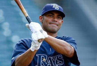 ANAHEIM, CA - AUGUST 10:  Carlos Pena #23 of the Tampa Bay Rays looks on during batting practice prior to the game against the Los Angeles Angels of Anaheim at Angel Stadium on August 10, 2009 in Anaheim, California.  (Photo by Jeff Gross/Getty Images)