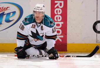 ANAHEIM, CA - APRIL 21:  Patrick Marleau #12 of the San Jose Sharks warms up against the Anaheim Ducks during Game Three of the Western Conference Quarterfinal Round of the 2009 Stanley Cup Playoffs at Honda Center on April 21, 2009 in Anaheim, California. (Photo by Harry How/Getty Images)