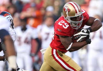SAN FRANCISCO - AUGUST 14: Running back Glen Coffee #29 of the San Francisco 49ers runs the ball against the Denver Broncos during a preseason game on August 14, 2009 at Candlestick Park in San Francisco, California. (Photo by Jed Jacobsohn/Getty Images)