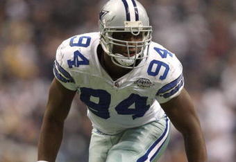 IRVING, TX - DECEMBER 20:  DeMarcus Ware #94 of the Dallas Cowboys lines up on the right side of the defense during their NFL game against the Baltimore Ravens at Texas Stadium on December 20, 2008 in Irving, Texas. The Ravens defeated the Cowboys 33-24. (Photo by Ronald Martinez/Getty Images)