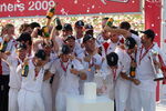 LONDON - AUGUST 23:  The England team celebrate with the replica urn during the presentations after day four of the npower 5th Ashes Test Match between England and Australia at The Brit Oval on August 23, 2009 in London, England.  (Photo by Hamish Blair/Getty Images)