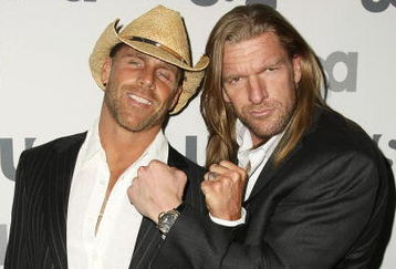 NEW YORK - MARCH 26: WWE wrestlers Shawn Michaels and Triple H attend the USA Network Upfront at The Modern on March 26, 2008 in New York City.  (Photo by Andrew Walker/Getty Images)