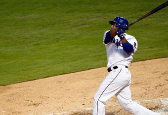 ARLINGTON, TX - JULY 27:  Designated hitter Nelson Cruz #17 of the Texas Rangers on July 27, 2009 at Rangers Ballpark in Arlington, Texas.  (Photo by Ronald Martinez/Getty Images)