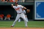 BALTIMORE - JULY 30:  Second baseman Brian Roberts #1 of the Baltimore Orioles throws out a runnner as he plays defense against the Kansas City Royals during MLB action at Oriole Park at Camden Yards on July 30, 2009 in Baltimore, Maryland. The Orioles defeated the Royals 7-3.  (Photo by Doug Pensinger/Getty Images)