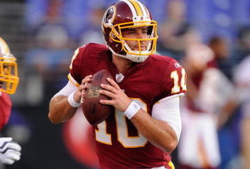 BALTIMORE, MD - AUGUST 13:  Chase Daniel #10 of the Washington Redskins looks to throw a pass during  warm ups of aa NFL preseason football game against the Baltimore Ravens on August 13, 2009 at M & T Bank Stadium in Baltimore, Maryland.   (Photo by Mitchell Layton/Getty Images)