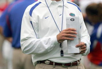 JACKSONVILLE, FL - OCTOBER 27: Head coach Urban Myer  of the Florida Gators yells instructions before the game against the Georgia Bulldogs at Jacksonville Municipal Stadium on October 27, 2007 in Jacksonville, Florida. (Photo by Ronald Martinez/Getty Images) 