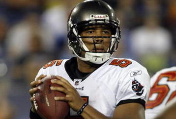 NASHVILLE, TN - AUGUST 15: Josh Freeman #5 of the Tampa Bay Buccaneers looks to pass against the Tennessee Titans during a preseason NFL game at LP Field on August 15, 2009 in Nashville, Tennessee. The Titans beat the Buccaneers 27-20. (Photo by Joe Murphy/Getty Images) 