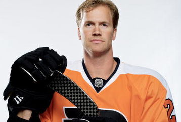 PHILADELPHIA - JULY 06: (EDITORS NOTE: THIS IMAGE HAS BEEN DIGITALLY ALTERED) Chris Pronger #20 of the Philadelphia Flyers poses for a portrait after his first press conference as a Philadelphia Flyer at Flyer's Skate Zone on July 6, 2009 in Philadelphia, Pennsylvania.  (Photo by Nick Laham/Getty Images)