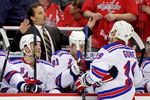 WASHINGTON - APRIL 15:  Head Coach John Tortorella of the New York Rangers discuses strategy during a stoppage of play against the Washington Capitals during Game One of the Eastern Conference Quarterfinals Round of the 2009 Stanley Cup Playoffs on April 15, 2009 at the Verizon Center in Washington,  DC.  (Photo by Len Redkoles/Getty Images)