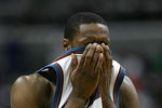 WASHINGTON  - APRIL 28:  Gilbert Arenas #00 of the Washington Wizards reacts during the second half of game three of the Eastern Conference Quarterfinals against the Cleveland Cavaliers during the 2006 NBA Playoffs at the Verizon Center on April 28, 2006 in Washington, DC. NOTE TO USER: User expressly acknowledges and agrees that, by downloading and/or using this Photograph, user is consenting to the terms and conditions of the Getty Images License Agreement.  (Photo by Jamie Squire/Getty Images)