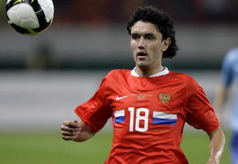 MOSCOW, RUSSIA - AUGUST 20:  Yuri Zhirkov of Russia is shown in action during a friendly international soccer match against Netherlands at the Lokomotiv Stadium on August 20, 2008 in Moscow, Russia.  (Photo by Dima Korotayev)