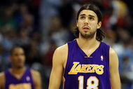 DENVER - MAY 25:  Sasha Vujacic #18 of the Los Angeles Lakers looks on in the fourth quarter against the Denver Nuggets in Game Four of the Western Conference Finals during the 2009 NBA Playoffs at Pepsi Center on May 25, 2009 in Denver, Colorado. NOTE TO USER: User expressly acknowledges and agrees that, by downloading and or using this photograph, User is consenting to the terms and conditions of the Getty Images License Agreement.  (Photo by Jed Jacobsohn/Getty Images)