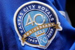 BALTIMORE - JULY 30:  A detail photo of the patch commemorating the 40th Anniversary of the Kansas City Royals on the uniform of Alberto Callaspo #13 of the Kansas City Royals as he warms up on deck against the Baltimore Orioles during MLB action at Oriole Park at Camden Yards on July 30, 2009 in Baltimore, Maryland. The Orioles defeated the Royals 7-3.  (Photo by Doug Pensinger/Getty Images)