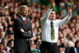 GLASGOW, SCOTLAND - AUGUST 18:  Arsene Wenger manager of Arsenal with Tony Mowbury Manager of Celtic during a UEFA Champions League Qualifying match between Celtic and Arsenal at Celtic Park on August 18, 2009 in Glasgow, Scotland.  (Photo by Phil Cole/Getty Images)
