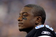 Detroit Lions wide receiver Charles Rogers watches play during a Thanksgiving Day game, November 24, 2005, at Ford Field, Detroit. The Atlanta Falcons defeated the Lions 27 - 7. (Photo by Al Messerschmidt/Getty Images)