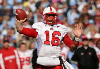 CHAPEL HILL, NC - NOVEMBER 22:  Russell Wilson #16 of the North Carolina State Wolfpack drops back to throw a pass against the North Carolina Tar Heels at Kenan Stadium on November 22, 2008 in Chapel Hill, North Carolina.  (Photo by Streeter Lecka/Getty Images)