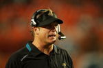 MIAMI - AUGUST 17:  Head coach Jack Del Rio of the Jacksonville Jaguars watches his team take on the Miami Dolphins during a preseason game at Landshark Stadium on August 17, 2009 in Miami, Florida. The Dolphins defeated the Jaguars 12-9.  (Photo by Doug Benc/Getty Images)