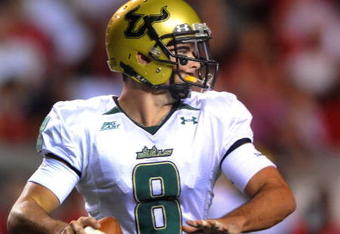 RALEIGH, NC - SEPTEMBER 27:  Quarterback Matt Grothe #8 of South Florida Bulls throws a pass in the third quarter of the college football game against North Carolina State Wolfpack at Carter-Finley Stadium on September 27, 2008 in Raleigh, North Carolina. South Florida won the game 41-10. (Photo by Steve Dykes/Getty Images)