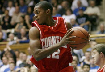 DURHAM - JANUARY 6:  Louis  Dale #12 of Cornell Big Red looks to move the ball during the college basketball game against the Duke Blue Devils at Cameron Indoor Stadium on January 6, 2008 in Durham, North Carolina. (Photo by Kevin C. Cox/Getty Images)