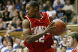 DURHAM - JANUARY 6:  Louis  Dale #12 of Cornell Big Red looks to move the ball during the college basketball game against the Duke Blue Devils at Cameron Indoor Stadium on January 6, 2008 in Durham, North Carolina. (Photo by Kevin C. Cox/Getty Images)