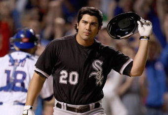CHICAGO - JUNE 22: Carlos Quentin #20 of the Chicago White Sox tosses his helmet after striking out during the game against the Chicago Cubs on June 22, 2008 at Wrigley Field in Chicago, Illinois. The Cubs defeated the White Sox 7-1. (Photo by Jonathan Daniel/Getty Images) 