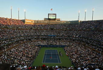 NEW YORK - SEPTEMBER 08:  A general view of Arthur Ashe Stadium before the start of the 2008 U.S. Open Men's Championship Match between Andy Murray of the United Kingdom and Roger Federer of Switzerland at the USTA Billie Jean King National Tennis Center on September 8, 2008 in the Flushing neighborhood of the Queens borough of New York City.  (Photo by Chris McGrath/Getty Images)